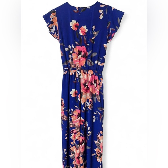 Dream of Me Women's Royal Blue Floral Hi-Low Faux Wrap Dress Medium Boho Summer - Picture 4 of 6